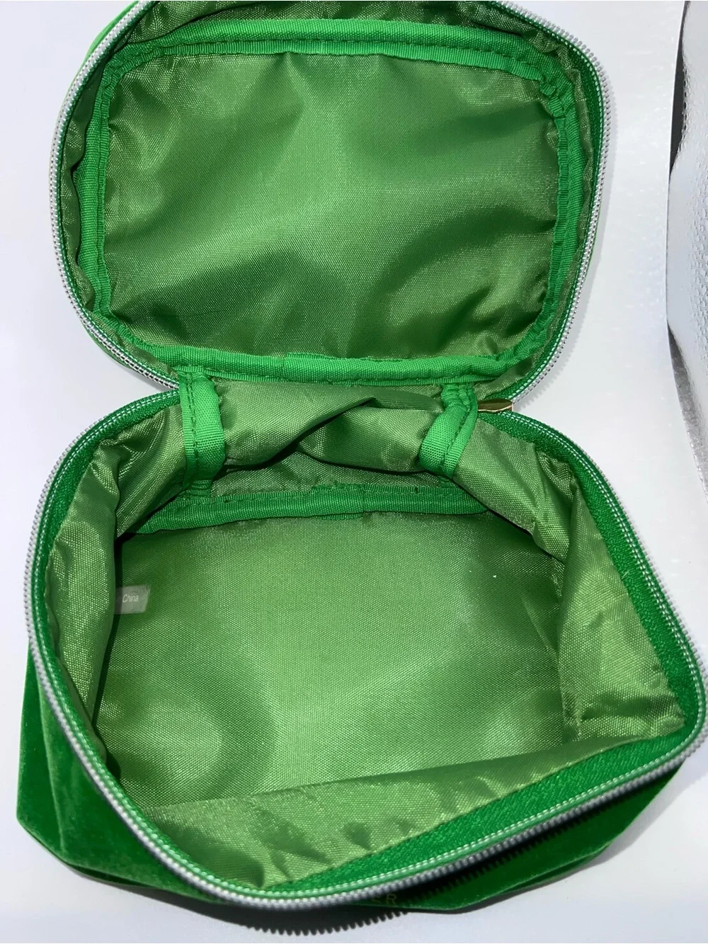 Tata Harper Emerald Green Velvet Cosmetic Case with Knot Handle